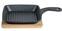 Gietijzer grillpan 15 cm op plankje