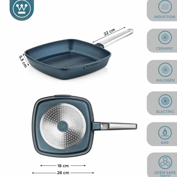 Grillpan 28 cm Blauw Performance Series Inductie Westinghouse