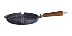 Grillpan 25 cm gietijzer houten steel Ronneby Bruk Maestro