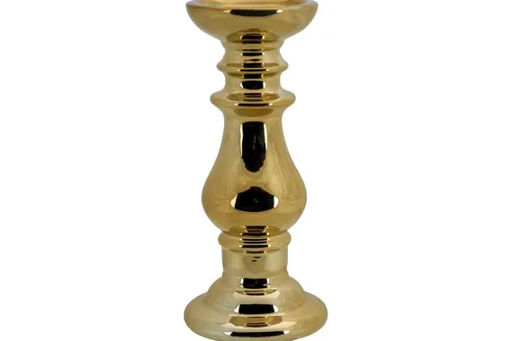 Kandelaar Rond Goud 12 x 12 x 27 cm Keramiek