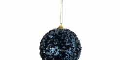 Kerstbal blauw glitters 10cm kunststof