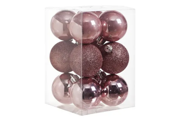 Kerstballen 12 Stuks Kunststof Roze
