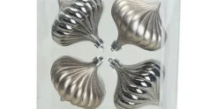 Kerstballen tol 4 stuks zilver 10 cm kunststof