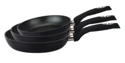 Koekenpannen set 3-delig marmeren coating zwart