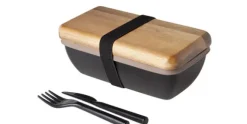 Lunchbox met bestek zwart 15,5 cm