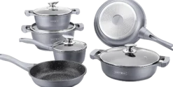 Pannenset 10 delig marmeren coating zilver limited