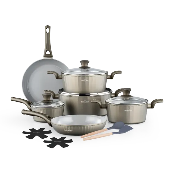 Pannenset keramische coating 14-delig champagne