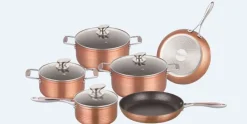 Pannenset marmeren coating 10-delig koper