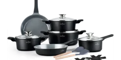Pannenset marmeren coating 14-delig zwart