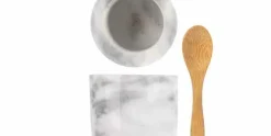 Peper en zout set marmer met lepeltjes
