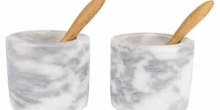 Peper en zout set marmer met lepeltjes