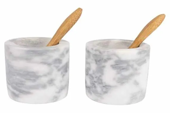 Peper en zout set marmer met lepeltjes