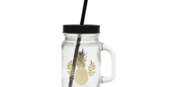 Pineapple bokaal met oor en rietje zwart.
