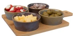Serveerplank bamboe met 4 schaaltjes