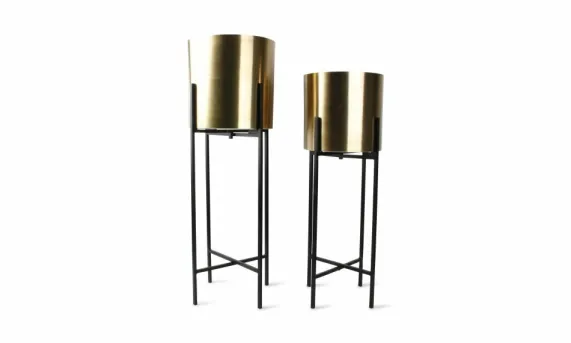 Sierpot 2-delig op Staander Cilinder Goud Patio