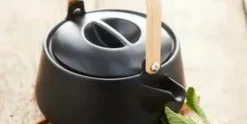 Theepot Bamboe/Porselein 1L Mat Zwart