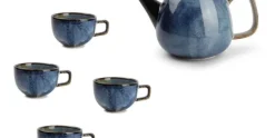Theeset pot 80 cl met 4 kopjes Nova Blue